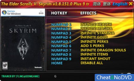 The Elder Scrolls 5: Skyrim  +9 v1.8.151.0 {FLiNG}