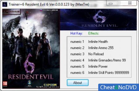 Resident Evil 6  +6 v0.0.0.123 {MaxTre}