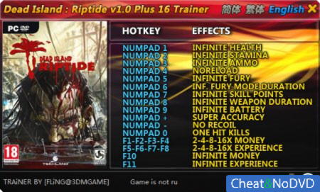 Dead Island: Riptide  +16 v1.0 / 1.4.0 {FLiNG}