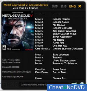 Metal Gear Solid 5: Ground Zeroes  Trainer +15 v1.0 {FLiNG}