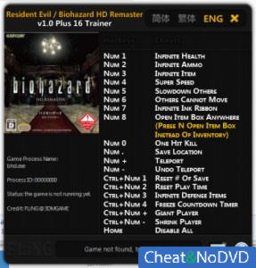 Resident Evil HD Remaster  Trainer +16 v1.0 {FLiNG}