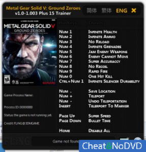 Metal Gear Solid 5: Ground Zeroes  Trainer +15 v1.0 - 1.003 {FLiNG}