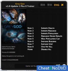 Grey Goo  Trainer +8 v1.0 Update 1 {FLiNG}