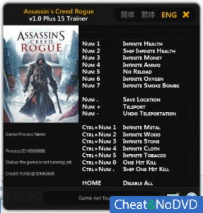 Assassins Creed: Rogue  Trainer +15 v1.0 {FLiNG}