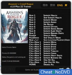 Assassins Creed: Rogue  Trainer +22 v1.0 {FLiNG}