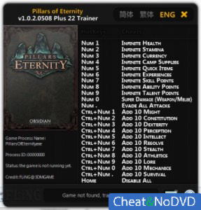 Pillars of Eternity  Trainer +22 v1.0.2.0508 {FLiNG}