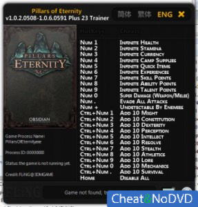 Pillars of Eternity  Trainer +23 v1.0.2.0508 - 1.0.6.0591 {FLiNG}