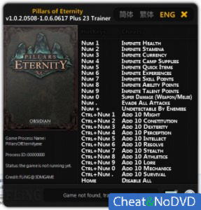 Pillars of Eternity  Trainer +23 v1.0.2.0508 - 1.0.6.0617 {FLiNG}