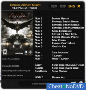 Batman: Arkham Knight  Trainer +14 v1.0 {FLiNG}