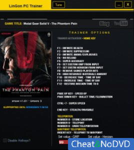 Metal Gear Solid V: The Phantom Pain  Trainer  +19 v1.04 {LinGon}