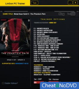 Metal Gear Solid V: The Phantom Pain  Trainer  +21 v1.01 Update4 {LinGon}