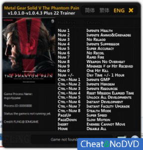 Metal Gear Solid 5: The Phantom Pain  Trainer +22 v1.0.1.0 - 1.0.4.3 {FLiNG}