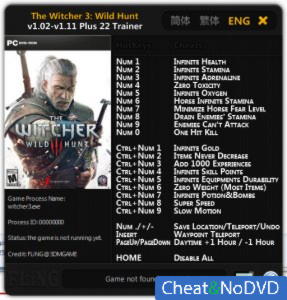 The Witcher 3: Wild Hunt  Trainer +22 v1.02 - 1.11 {FLiNG}