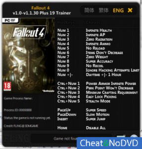 Fallout 4  Trainer +19 v1.0 - 1.1.30 {FLiNG}