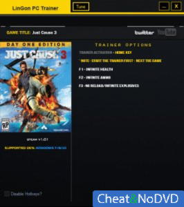 Just Cause 3  Trainer +3 v1.01 {LinGon}