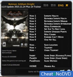 Batman: Arkham Knight  Trainer +14 v1.0 Update 24.11.2015 {FLiNG}