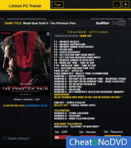 Metal Gear Solid 5: The Phantom Pain  Trainer  +26 v1.07 {LinGon}