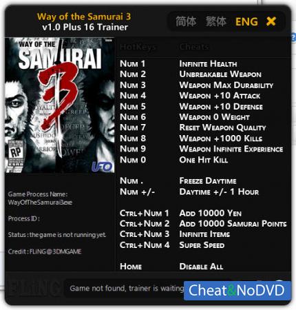 Way of the Samurai 3  Trainer +16 v1.0 {FLiNG}