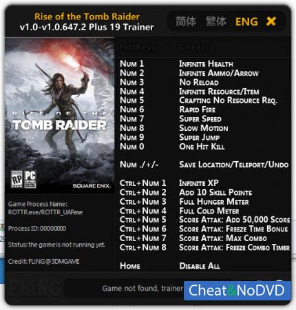 Rise of the Tomb Raider  Trainer +19 v1.0 - 1.0.647.2 {FLiNG}