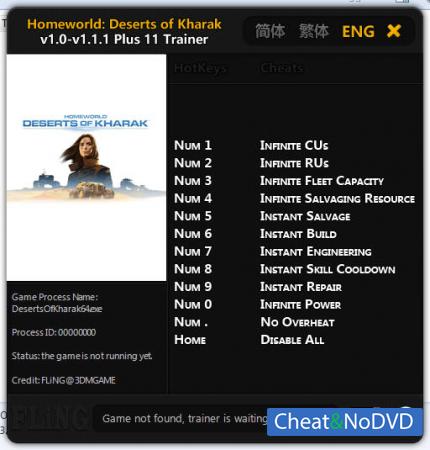 Homeworld: Deserts of Kharak   Trainer +11 v1.0 - 1.1.1: x64 {FLiNG}