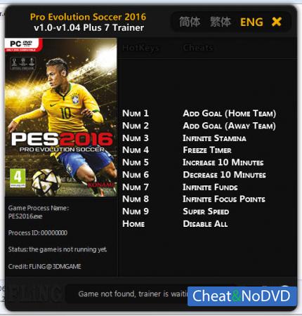 PES 2016  Trainer +7 v1.0 - 1.04 {FLiNG}