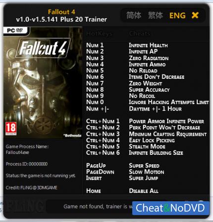 Fallout 4  Trainer +20 v1.0 - 1.5.141 {FLiNG}