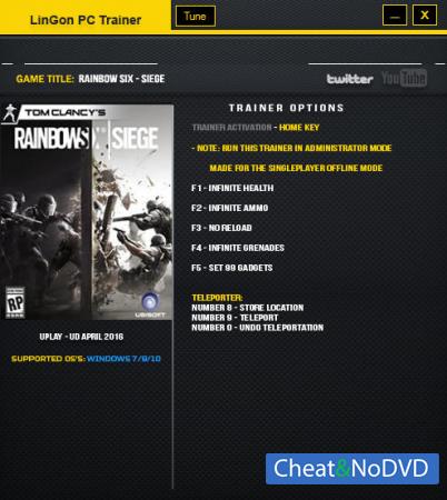 Tom Clancy's Rainbow Six: Siege  Trainer +7 Update 4 April 2016 {LinGon}