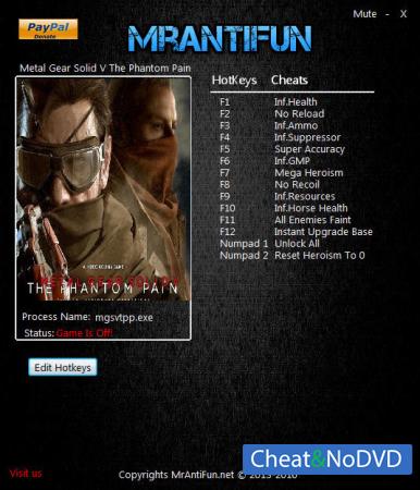 Metal Gear Solid 5: The Phantom Pain  Trainer +14 v1.08B {MrAntiFun}