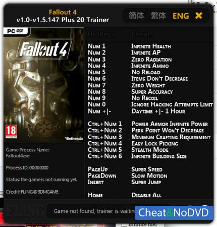 Fallout 4  Trainer +20 v1.0 - 1.5.147 {FLiNG}