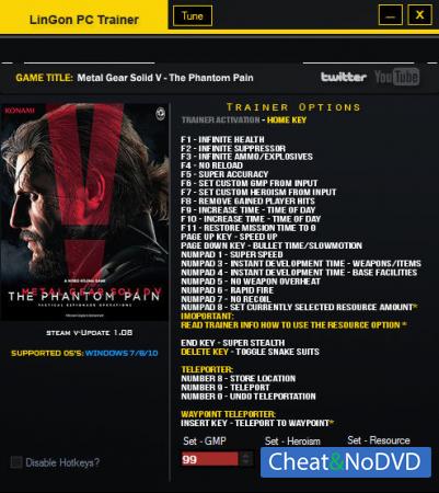 Metal Gear Solid 5: The Phantom Pain  Trainer  +26 v1.08 {LinGon}