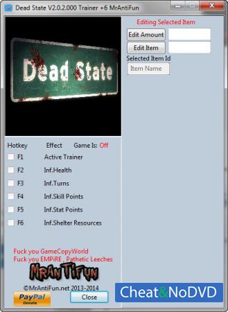 Dead State  Trainer +6 v2.0.2.000 {MrAntiFun}