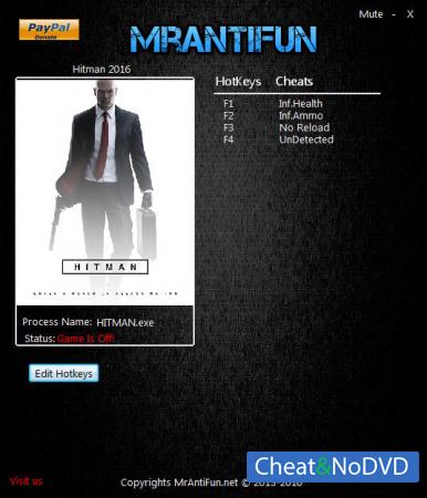 Hitman 2016  Trainer +4 v1.1.0 {MrAntiFun}