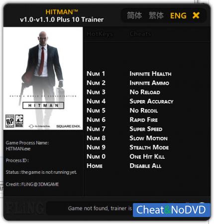 Hitman 2016  Trainer +10 v1.0 - 1.1.0 {FLiNG}