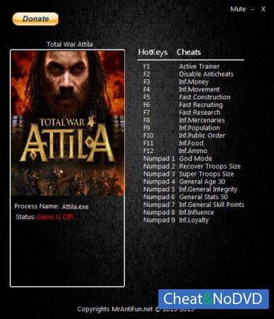 Total War: Attila  Trainer +19 v1.6.0 Build 9772 {MrAntiFun}