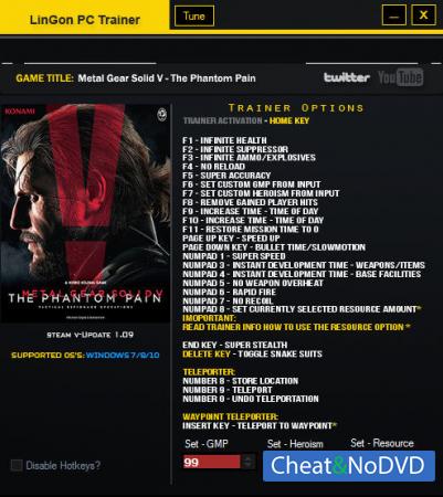 Metal Gear Solid 5: The Phantom Pain  Trainer  +26 v1.09 {LinGon}