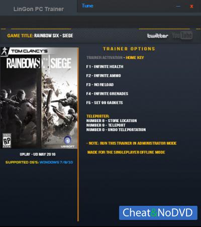 Tom Clancy's Rainbow Six: Siege  Trainer +7 Latest UPlay: May 2016 {LinGon}