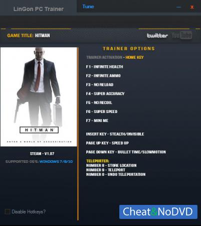 Hitman 2016  Trainer +11 v1.07: EP 2 {LinGon}