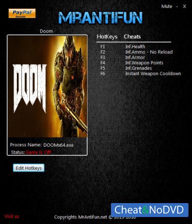 Doom 2016  Trainer +7 v1.00: x64 {MrAntiFun}