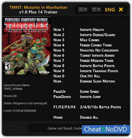 Teenage Mutant Ninja Turtles: Mutants in Manhattan  Trainer +14 v1.0 {FLiNG}