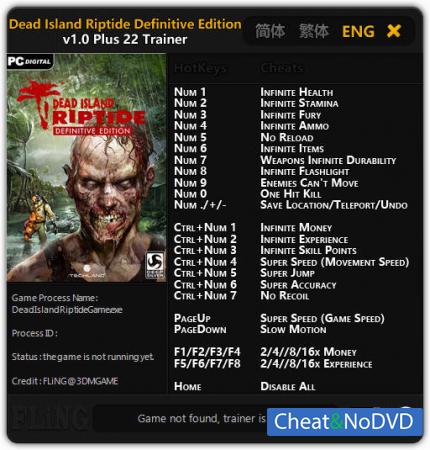 Dead Island: Riptide Definitive Edition  Trainer +22 v1.0 {FLiNG}