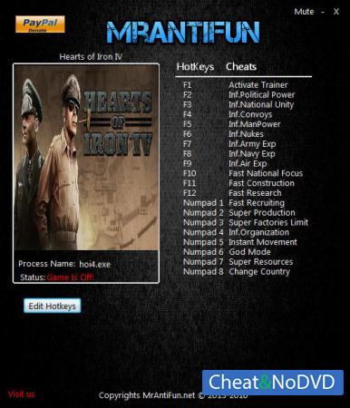 Hearts of Iron 4  Trainer +19 v1.0 {MrAntiFun}