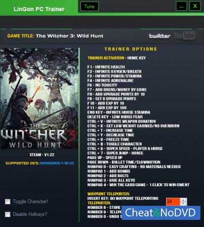 The Witcher 3: Wild Hunt  Trainer +32 v1.22 {LinGon}