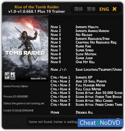 Rise of the Tomb Raider  Trainer +19 v1.0 - 1.0.668.1 {FLiNG}