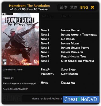 Homefront: The Revolution  Trainer +10 v1.0 - 1.06 {FLiNG}