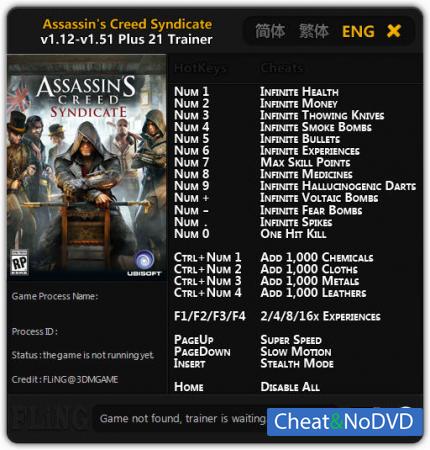 Assassin's Creed: Syndicate  Trainer +21 v1.12 - 1.51 {FLiNG}