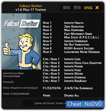 Fallout Shelter  Trainer +17 v1.6 {FLiNG}