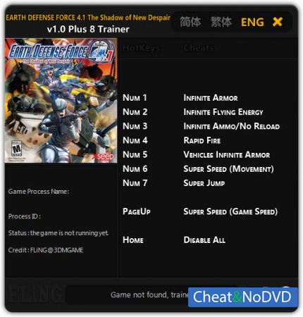 Earth Defense Force 4.1: The Shadow of New Despair  Trainer +8 v1.0 {FLiNG}