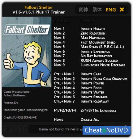 Fallout Shelter  Trainer +17 v1.6 - 1.6.1 {FLiNG}