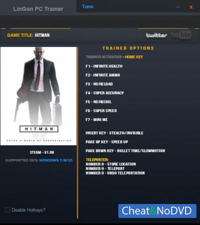 Hitman 2016  Trainer +11 v1.09 {LinGon}