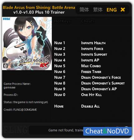 Blade Arcus from Shining: Battle Arena  Trainer +10 v1.0 - 1.03 {FLiNG}